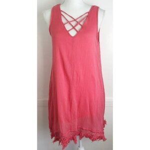 Umgee • Coral Cross Neck Fringe Dress